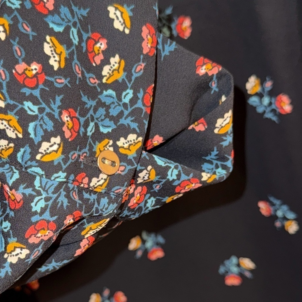 LOFT Black Floral Long-Sleeve Blouse with Red and Blue Accents - Picture 3 of 7